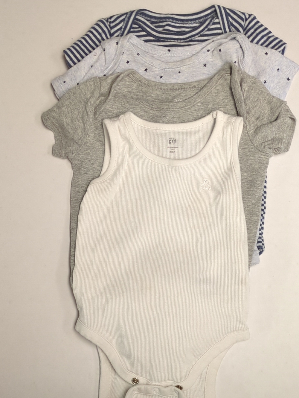GAP Infant Onesie Pack - White, Gray & Navy Stripe